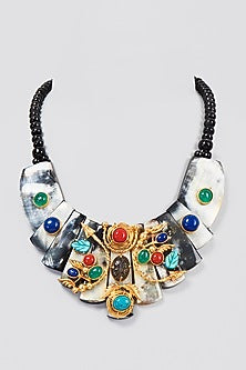 Gold Finish Navratna Necklace
