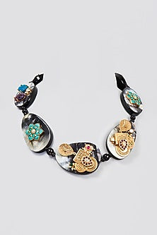 Gold Finish Turquoise Synthetic Stone Long Necklace