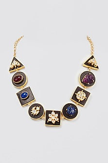 Gold Finish Navratna Necklace