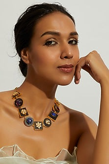 Gold Finish Navratna Necklace