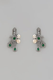 Black Rhodium Finish Green Stone & Cubic Zirconium Dangler Earrings