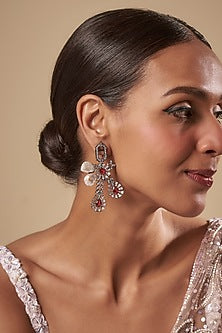 Black Rhodium Finish Red Stone & Cubic Zirconium Dangler Earrings