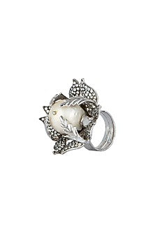 White Finish Baroque Pearl Ring