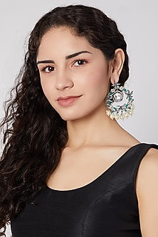 White Finish Kundan Crystal Earrings