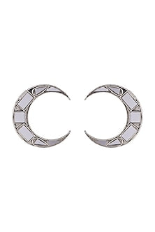 Antique Silver Finish Moon Mirror Earrings
