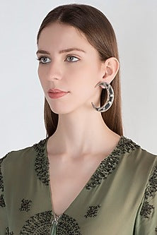 Antique Silver Finish Moon Mirror Earrings