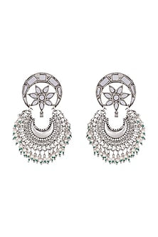 Antique Silver Finish Mirror Chandbali Earrings