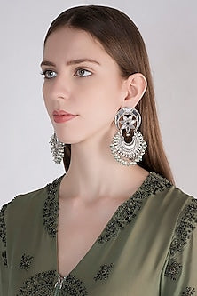 Antique Silver Finish Mirror Chandbali Earrings