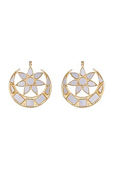 Gold Finish Half Moon Big Mirror Earrings