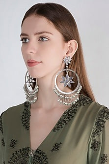 Antique Silver Finish Oversized Fringe Bali Earrings