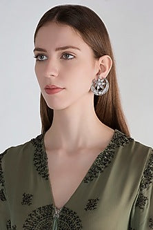 Antique Silver Finish Half Moon Small Mirror Earrings