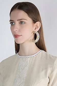 Gold Finish Moon Big Mirror Earrings