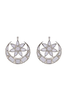 Antique Silver Finish Half Moon Big Mirror Earrings