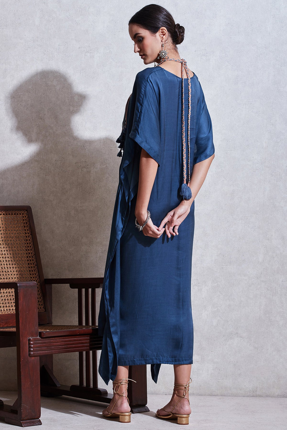 Blue Long Kaftan With Attached Necklace