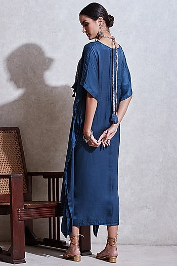 Blue Long Kaftan With Attached Necklace