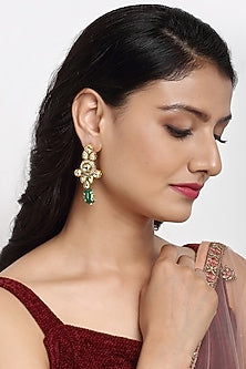 Gold Finish Kundan Polki Dangler Earrings