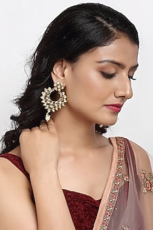 Gold Finish Kundan Polki Chandbali Earrings