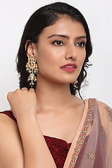 Gold Finish Kundan Polki Meenakari Dangler Earrings
