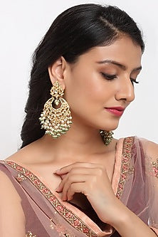 Gold Finish Kundan Polki Chandbali Earrings