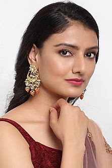 Gold Finish Kundan Polki Chandbali Earrings