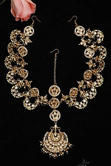 Gold Finish Kundan Polki & Pearl Mathapatti