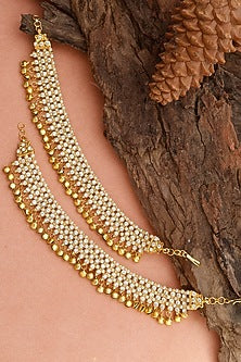 Gold Finish Ghungroo & Diamond Anklets (Set of 2)