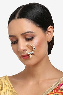 Gold Finish Kundan Polki & Pearl Nose Pin