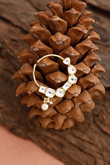 Gold Finish Kundan Polki & Pearl Nose Pin