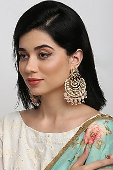 Gold Finish Kundan Polki Chandbaali Earrings