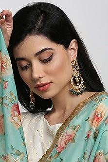 Gold Finish Kundan Polki Chandbaali Earrings