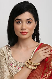 Gold Finish Pearl Bangles (Set of 2)