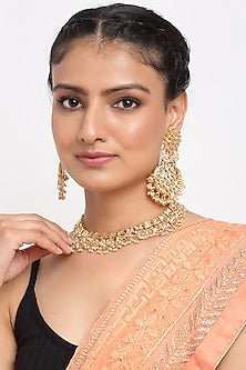 Gold Finish Kundan Polki Necklace Set