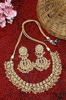 Gold Finish Kundan Polki Necklace Set