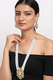 Gold Finish Kundan Polki Long Necklace Set