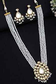 Gold Finish Kundan Polki Long Necklace Set