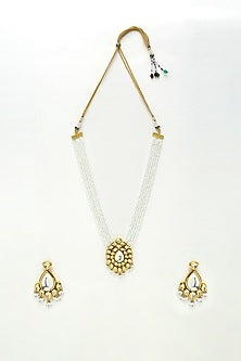 Gold Finish Kundan Polki Long Necklace Set
