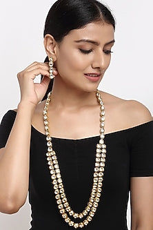 Gold Finish Kundan Polki Long Necklace Set