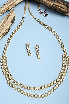 Gold Finish Kundan Polki Long Necklace Set