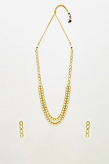 Gold Finish Kundan Polki Long Necklace Set