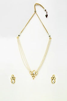 Gold Finish Kundan Polki & Pearl Long Necklace Set