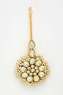 Gold Finish Kundan Polki & Pearl Maang Tikka