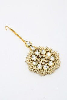 Gold Finish Kundan Polki & Pearl Maang Tikka