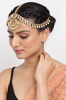 Gold Finish Kundan Polki & Pearl Mathapatti