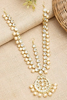 Gold Finish Kundan Polki & Pearl Mathapatti