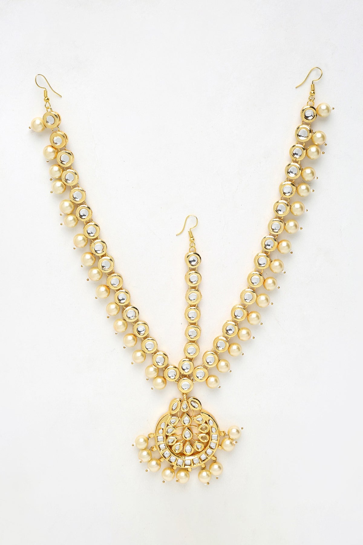 Gold Finish Kundan Polki & Pearl Mathapatti