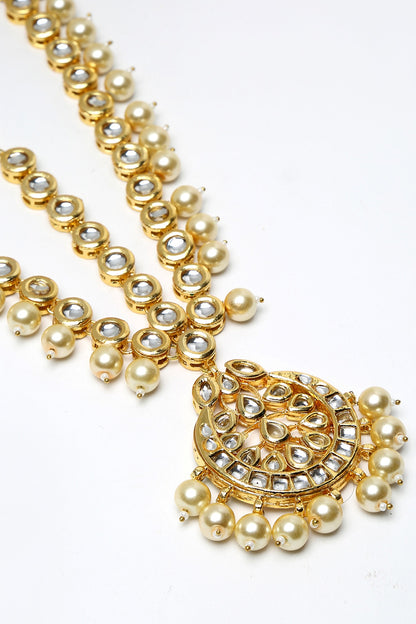 Gold Finish Kundan Polki & Pearl Mathapatti