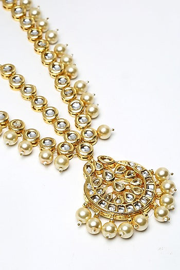 Gold Finish Kundan Polki & Pearl Mathapatti