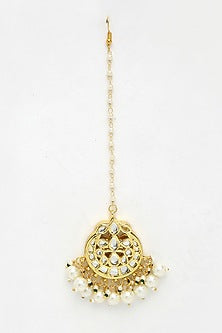 Gold Finish Kundan Polki & Pearl Maang Tikka