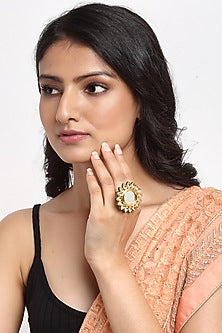Gold Finish Kundan Polki Ring