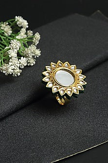 Gold Finish Kundan Polki Ring